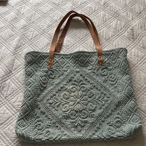 Cost Plus World Market Tote with Leather Tan Handles